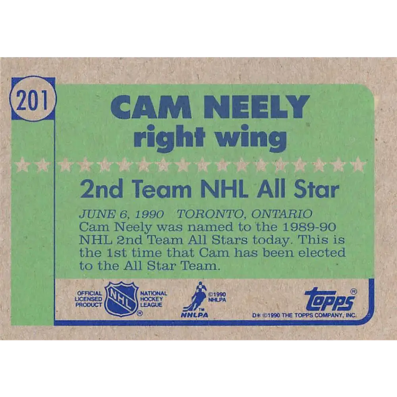 1990-91 Topps #201 Cam Neely NM-MT Hockey Card - Hockey Card Single
