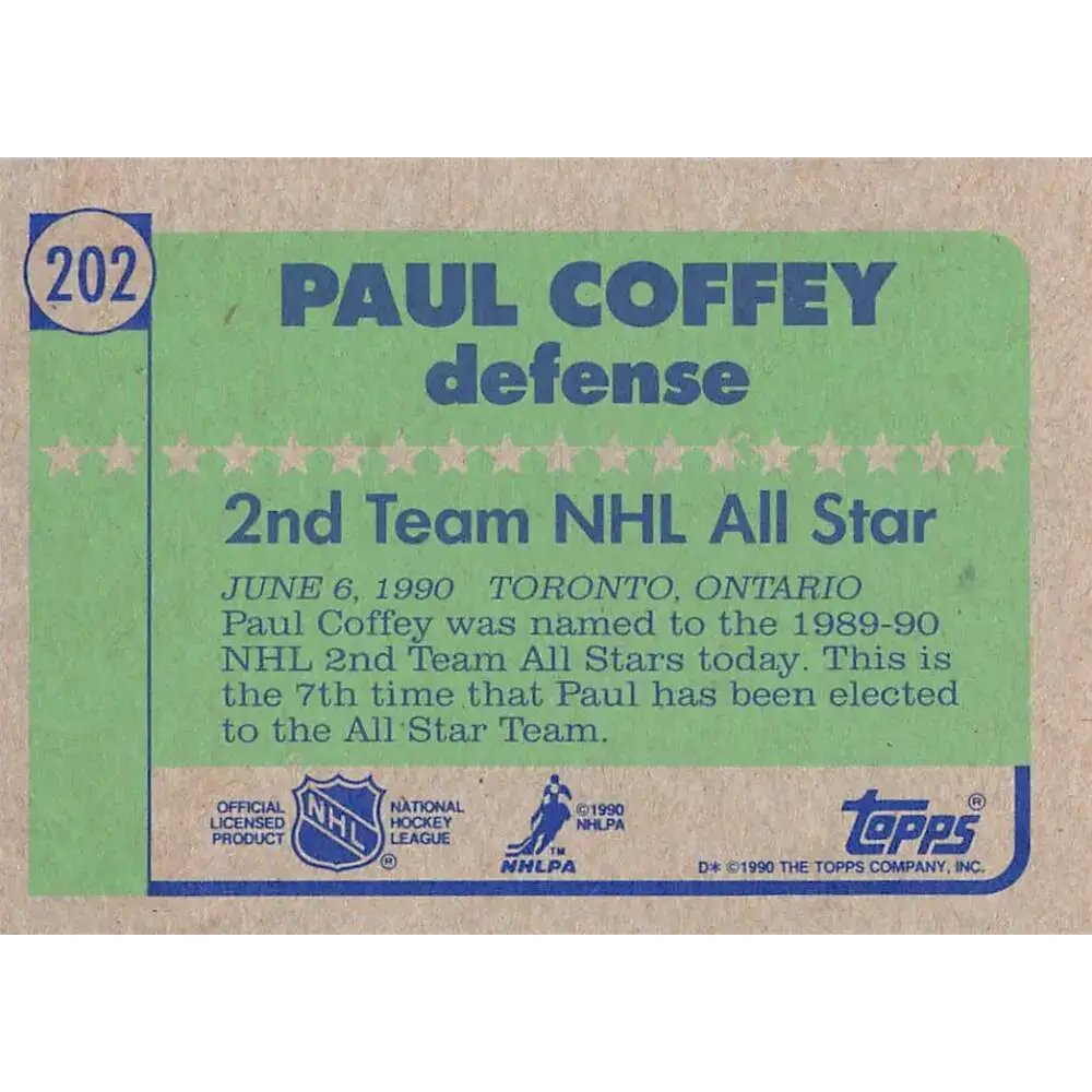 1990-91 Topps #202 Paul Coffey NM-MT Pittsburgh Penguins Hockey Card - Hockey Card Single