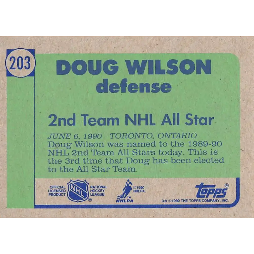 1990-91 Topps #203 Doug Wilson NM-MT Chicago Blackhawks Hockey Card - Hockey Card Single