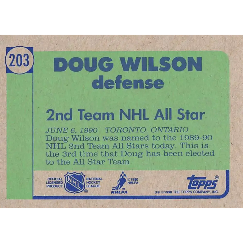 1990-91 Topps #203 Doug Wilson NM-MT Chicago Blackhawks Hockey Card - Hockey Card Single