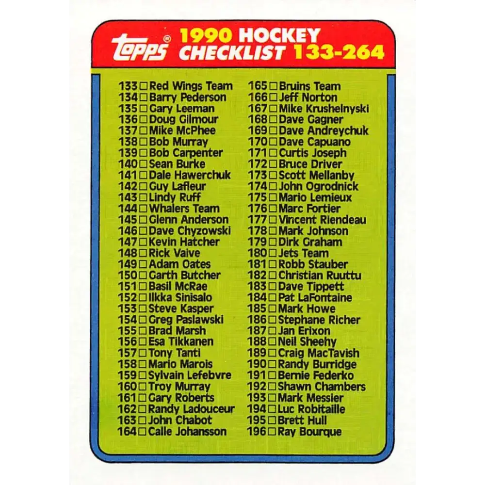 1990-91 Topps #264 Checklist 133-264 NM-MT Hockey Card - Hockey Card Single