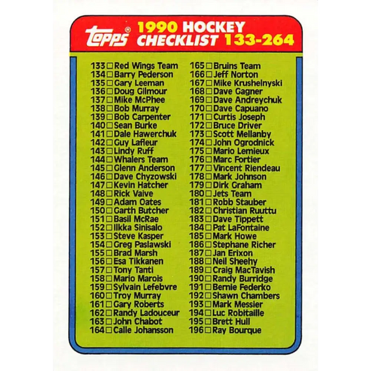 1990-91 Topps #264 Checklist 133-264 NM-MT Hockey Card - Hockey Card Single
