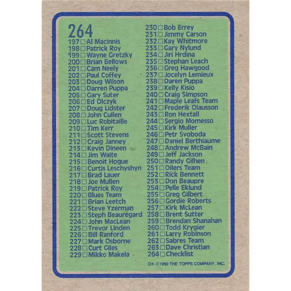 1990-91 Topps #264 Checklist 133-264 NM-MT Hockey Card - Hockey Card Single