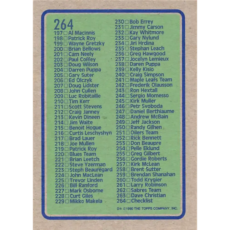 1990-91 Topps #264 Checklist 133-264 NM-MT Hockey Card - Hockey Card Single
