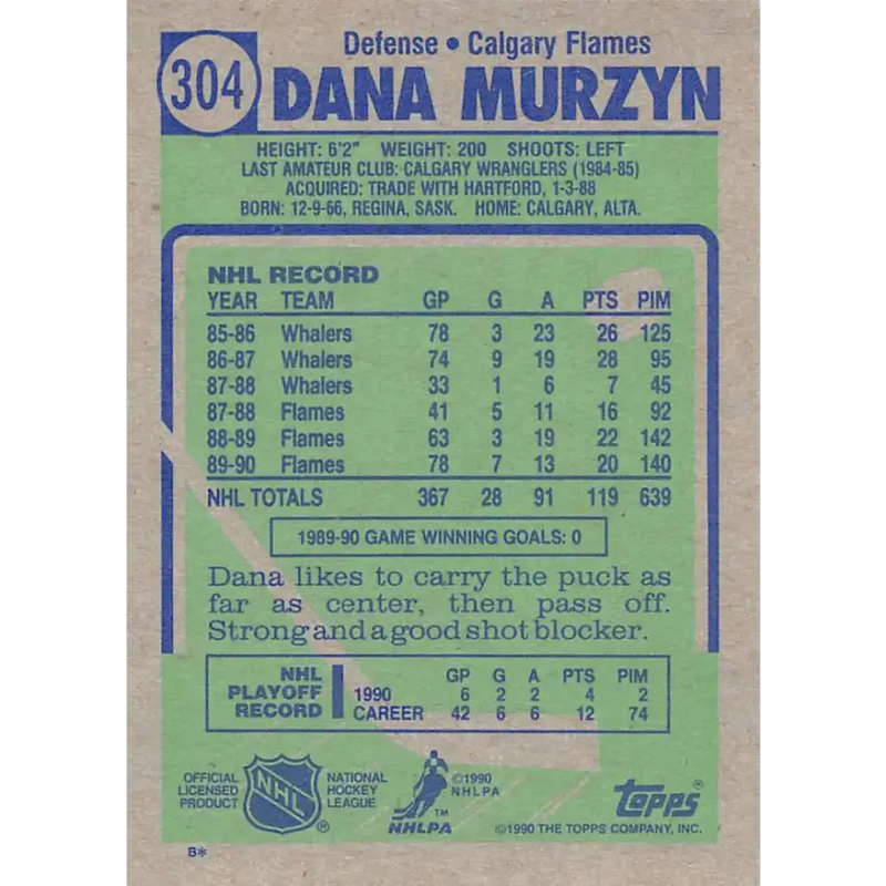 1990-91 Topps #304 Dana Murzyn NM-MT Calgary Flames Hockey Card