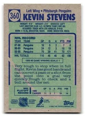 1990-91 Topps #360 Kevin Stevens - Hockey Card Single