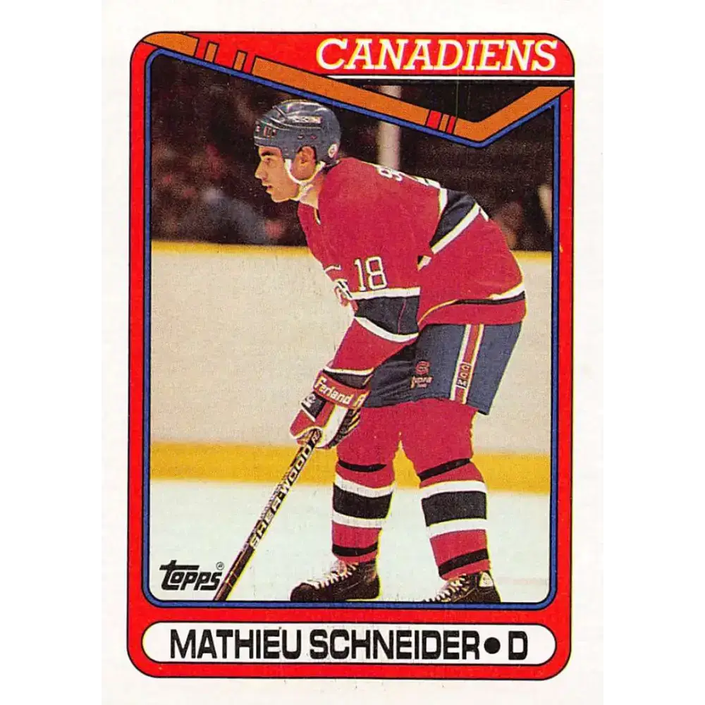 1990-91 Topps #372 Mathieu Schneider NM-MT RC Rookie Montreal Canadiens Hockey Card - Hockey Card Single