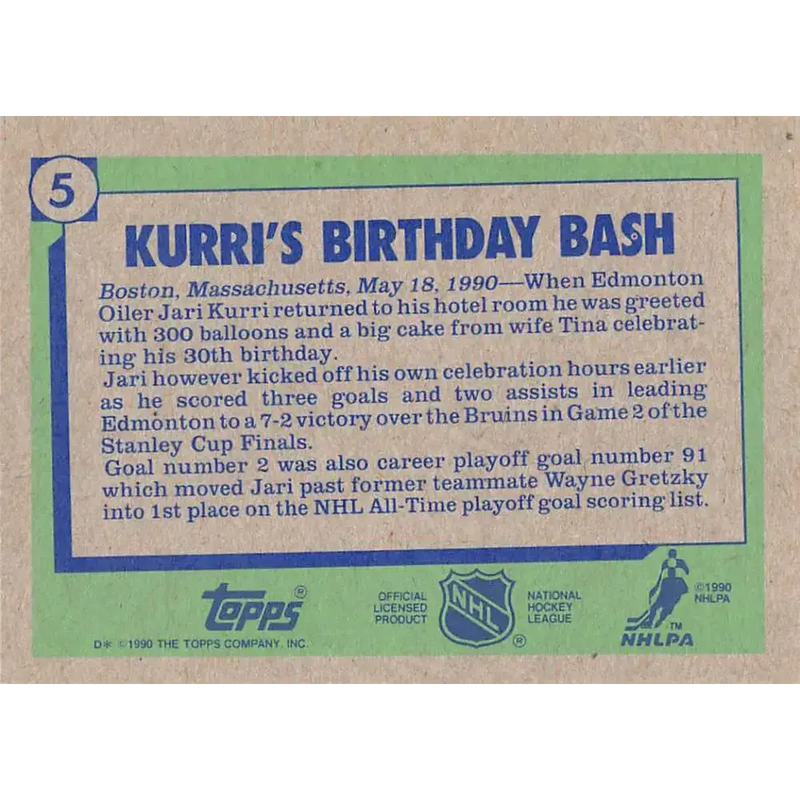 1990-91 Topps #5 Jari Kurri NM-MT Edmonton Oilers Hockey Card - Hockey Card Single