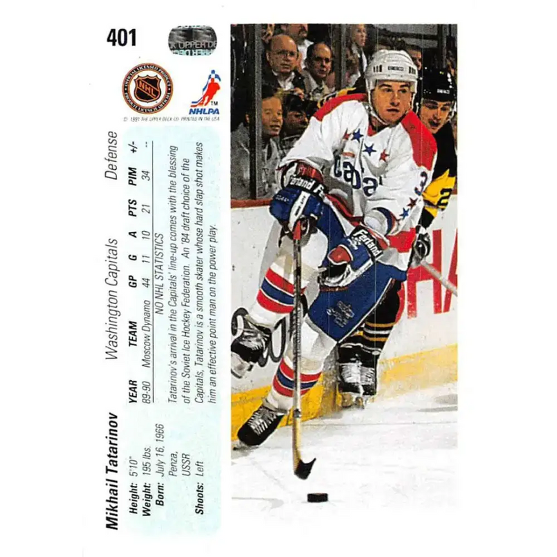 1990-91 Upper Deck #401 Mikhail Tatarinov NM-MT RC Rookie Washington Capitals Hockey Card - Hockey Card Single