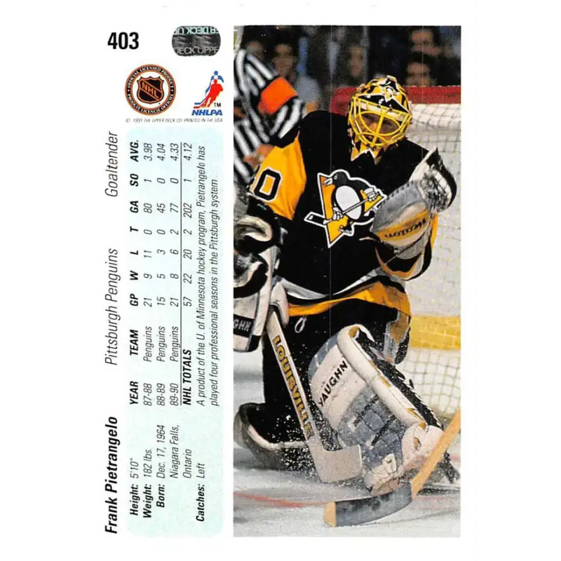 1990-91 Upper Deck #403 Frank Pietrangelo NM-MT Pittsburgh Penguins Hockey Card - Hockey Card Single