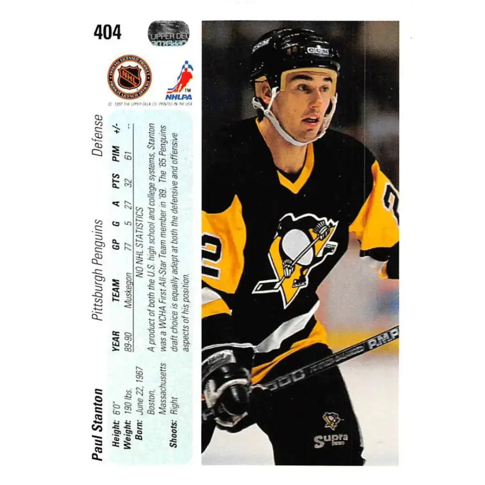 1990-91 Upper Deck #404 Paul Stanton NM-MT Pittsburgh Penguins Hockey Card