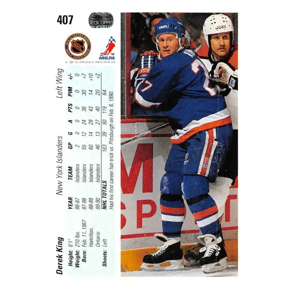 1990-91 Upper Deck #407 Derek King NM-MT New York Islanders Hockey Card - Hockey Card Single