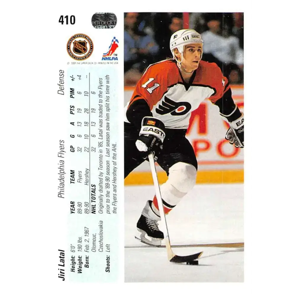 1990-91 Upper Deck #410 Jiri Latal NM-MT Philadelphia Flyers Hockey Card - Hockey Card Single