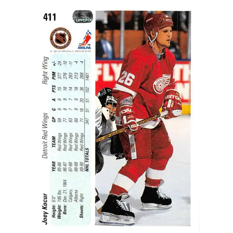 1990-91 Upper Deck #411 Joey Kocur NM-MT RC Rookie Detroit Red Wings Hockey Card - Hockey Card Single