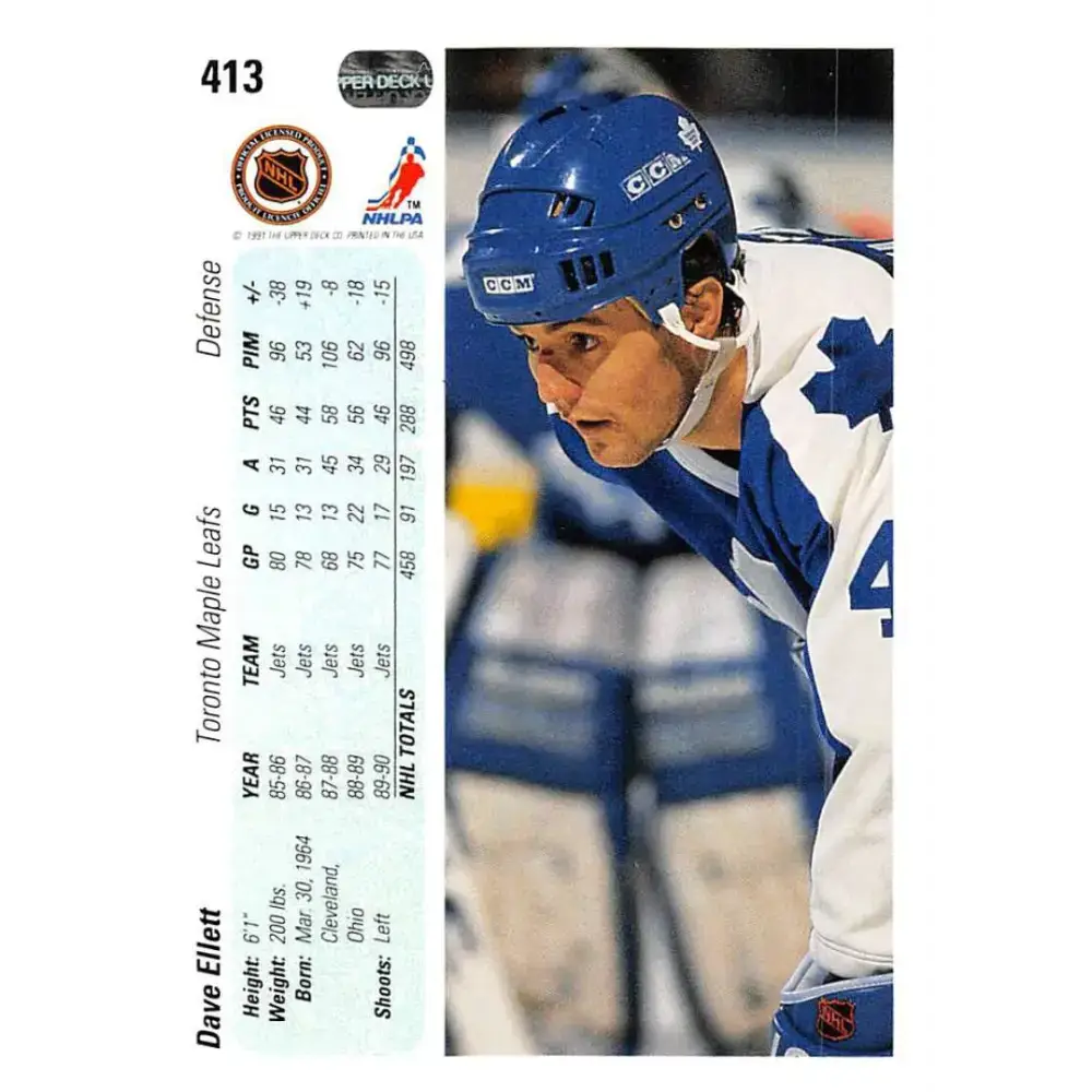 1990-91 Upper Deck #413 Dave Ellett NM-MT Hockey Card - Hockey Card Single