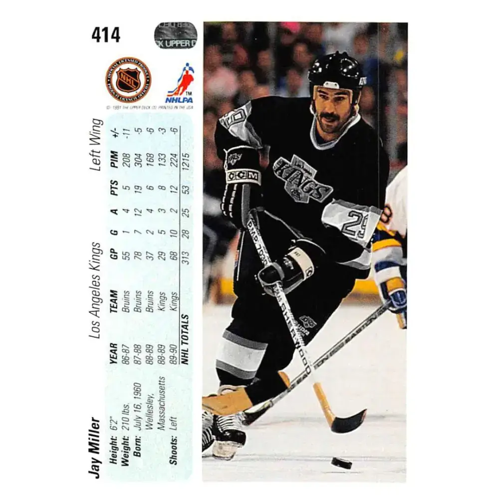 1990-91 Upper Deck #414 Jay Miller NM-MT RC Rookie Los Angeles Kings Hockey Card - Hockey Card Single