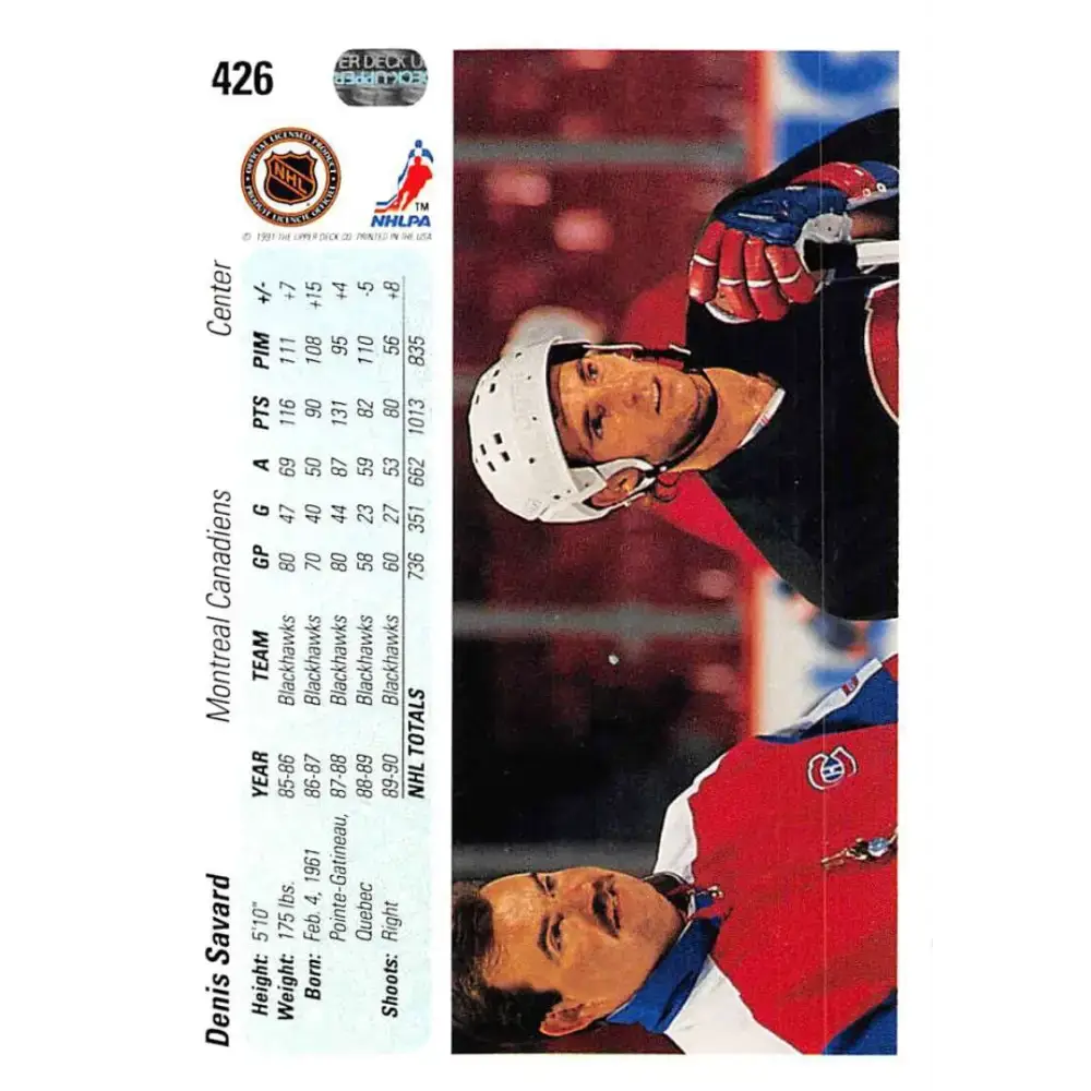 1990-91 Upper Deck #426 Denis Savard NM-MT Hockey Card - Hockey Card Single