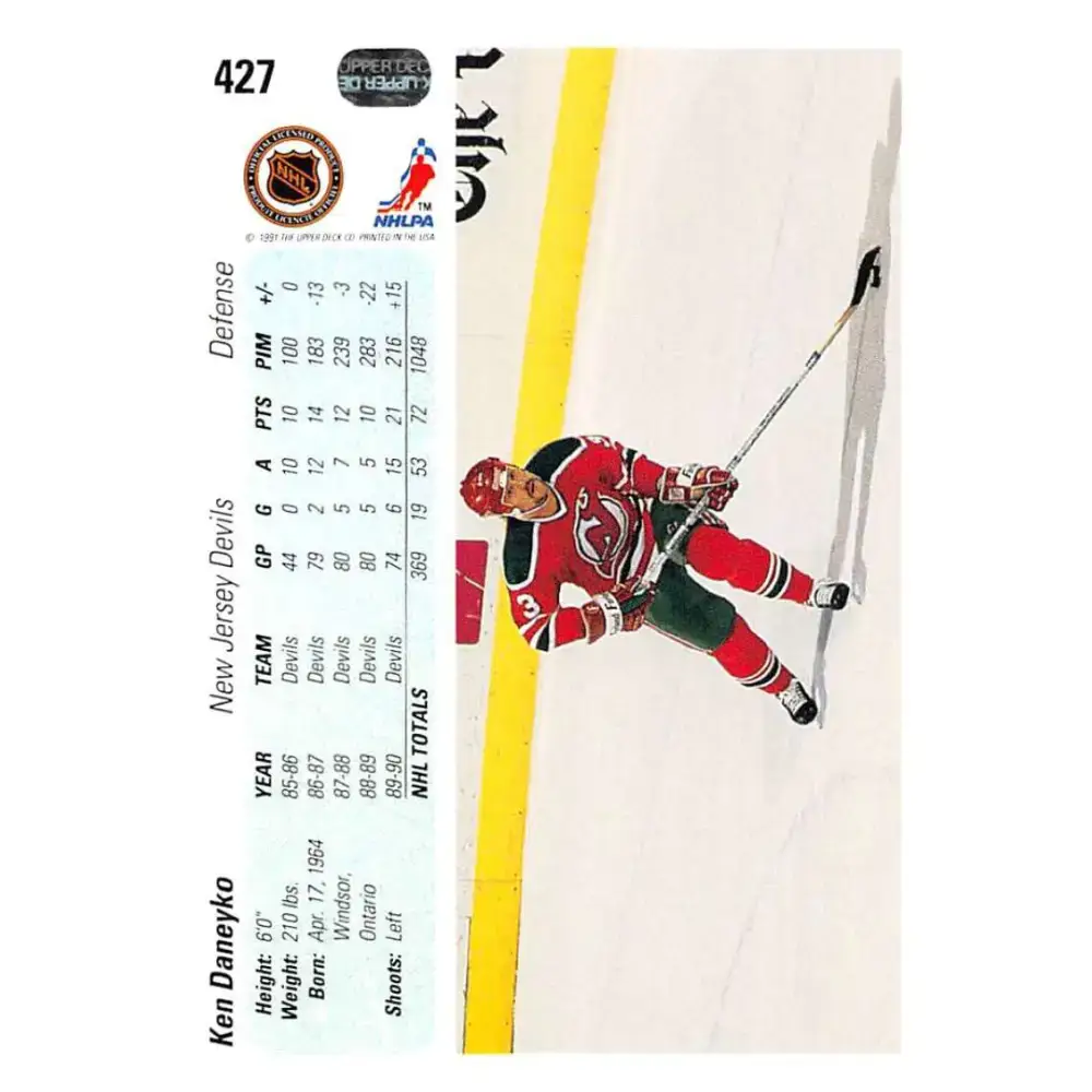 1990-91 Upper Deck #427 Ken Daneyko NM-MT New Jersey Devils Hockey Card - Hockey Card Single