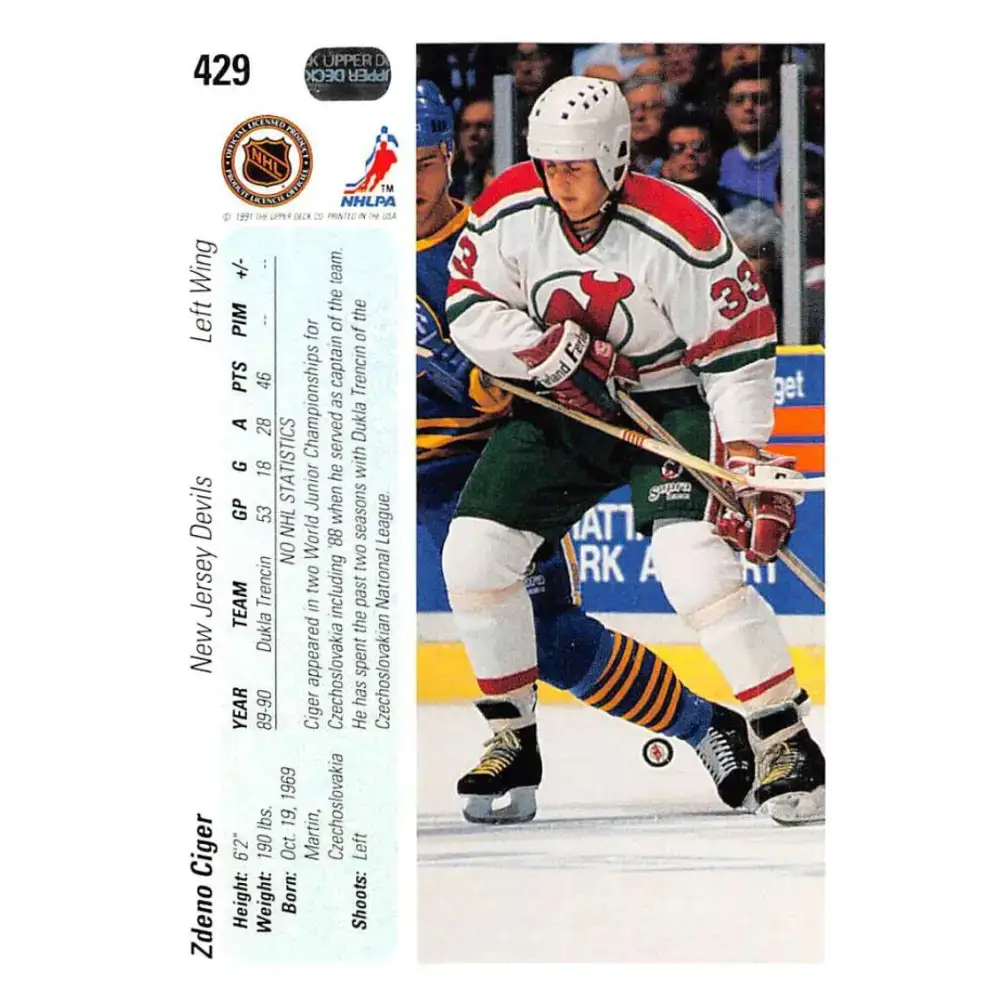 1990-91 Upper Deck #429 Zdeno Ciger NM-MT RC Rookie New Jersey Devils Hockey Card - Hockey Card Single