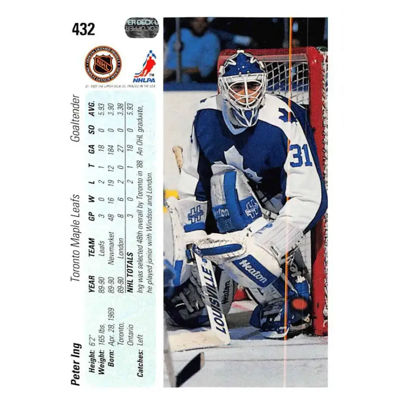 1990-91 Upper Deck #432 Peter Ing NM-MT Toronto Maple Leafs Hockey Card - Hockey Card Single