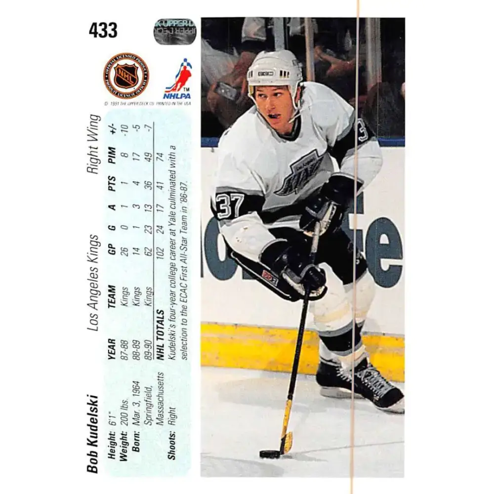 1990-91 Upper Deck #433 Bob Kudelski NM-MT RC Rookie Los Angeles Kings Hockey Card - Hockey Card Single