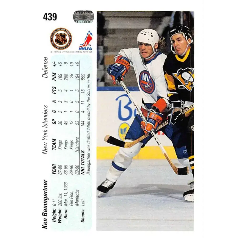 1990-91 Upper Deck #439 Ken Baumgartner NM-MT New York Islanders Hockey Card - Hockey Card Single