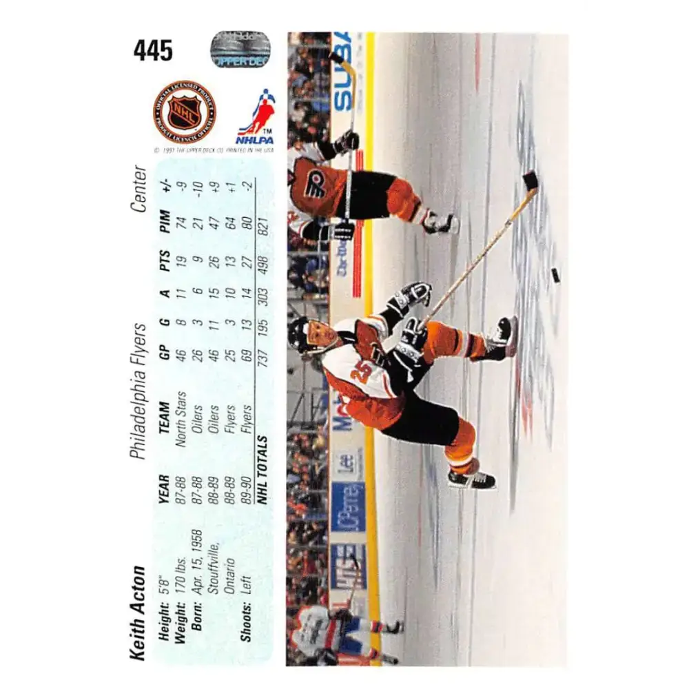 1990-91 Upper Deck #445 Keith Acton NM-MT Philadelphia Flyers Hockey Card - Hockey Card Single