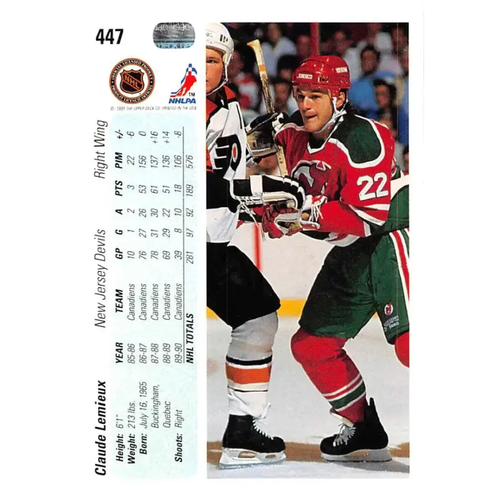 1990-91 Upper Deck #447 Claude Lemieux NM-MT Hockey Card - Hockey Card Single