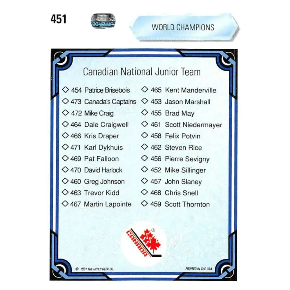 1990-91 Upper Deck #451 Team Canada NM-MT Philadelphia Flyers Hockey Card - Hockey Card Single