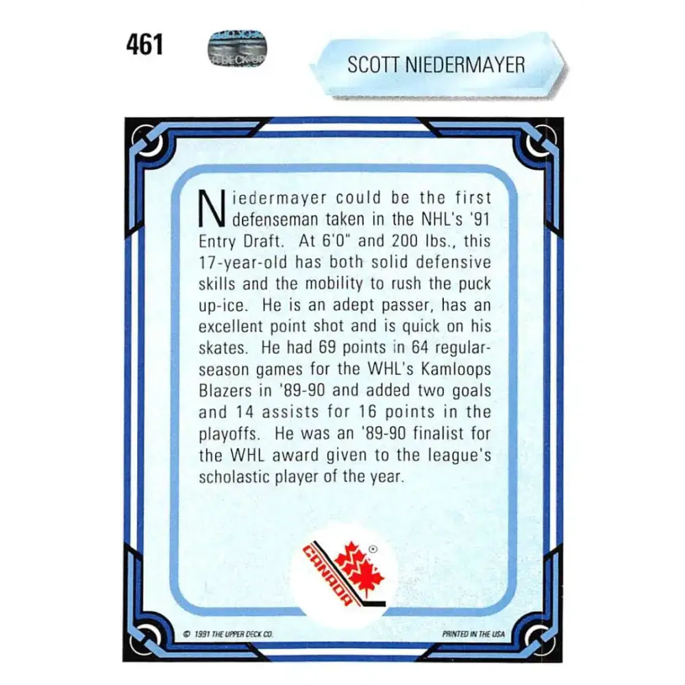 1990-91 Upper Deck #461 Scott Neidermayer NM-MT RC Rookie Hockey Card