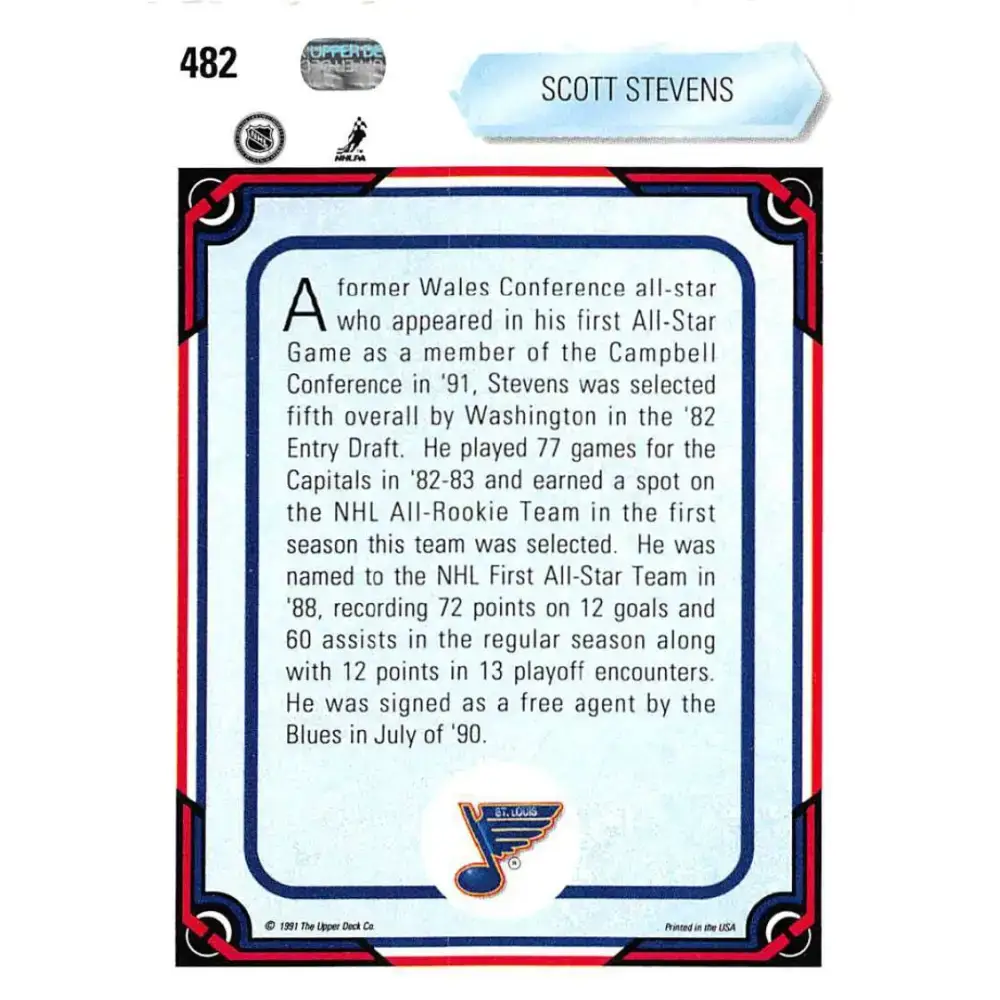 1990-91 Upper Deck #482 Scott Stevens NM-MT Hockey Card - Hockey Card Single