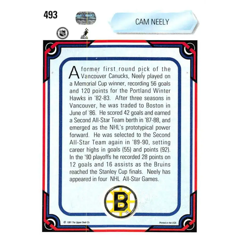 1990-91 Upper Deck #493 Cam Neely NM-MT Hockey Card - Hockey Card Single