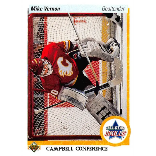 1990-91 Upper Deck #495 Mike Vernon NM-MT Calgary Flames Hockey Card - Hockey Card Single