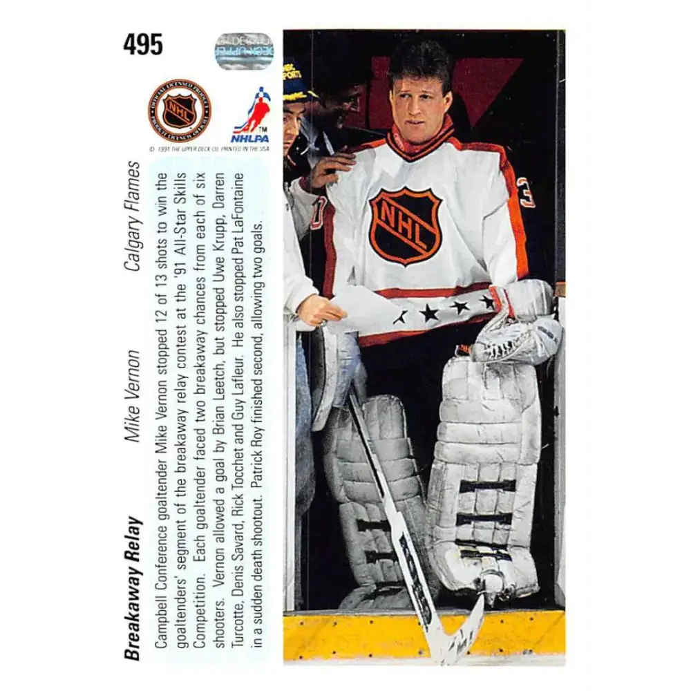 1990-91 Upper Deck #495 Mike Vernon NM-MT Calgary Flames Hockey Card