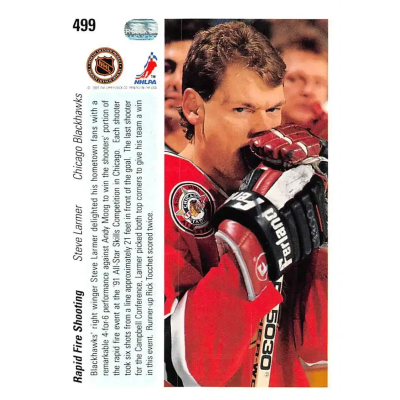 1990-91 Upper Deck #499 Steve Larmer NM-MT Chicago Blackhawks Hockey Card - Hockey Card Single
