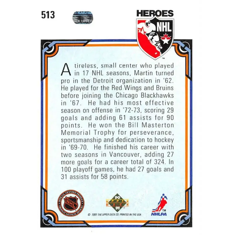 1990-91 Upper Deck #513 Pit Martin NM-MT Hockey Card - Hockey Card Single