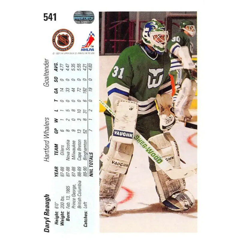 1990-91 Upper Deck #541 Daryl Reaugh NM-MT RC Rookie Hartford Whalers Hockey Card - Hockey Card Single