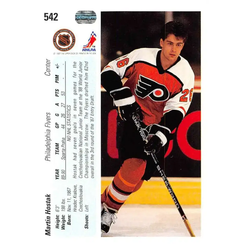 1990-91 Upper Deck #542 Martin Hostak NM-MT Philadelphia Flyers Hockey Card - Hockey Card Single