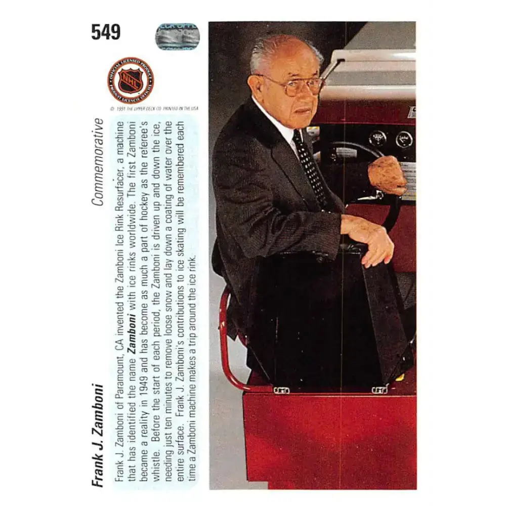 1990-91 Upper Deck #549 Zamboni Machine NM-MT Hockey Card - Hockey Card Single