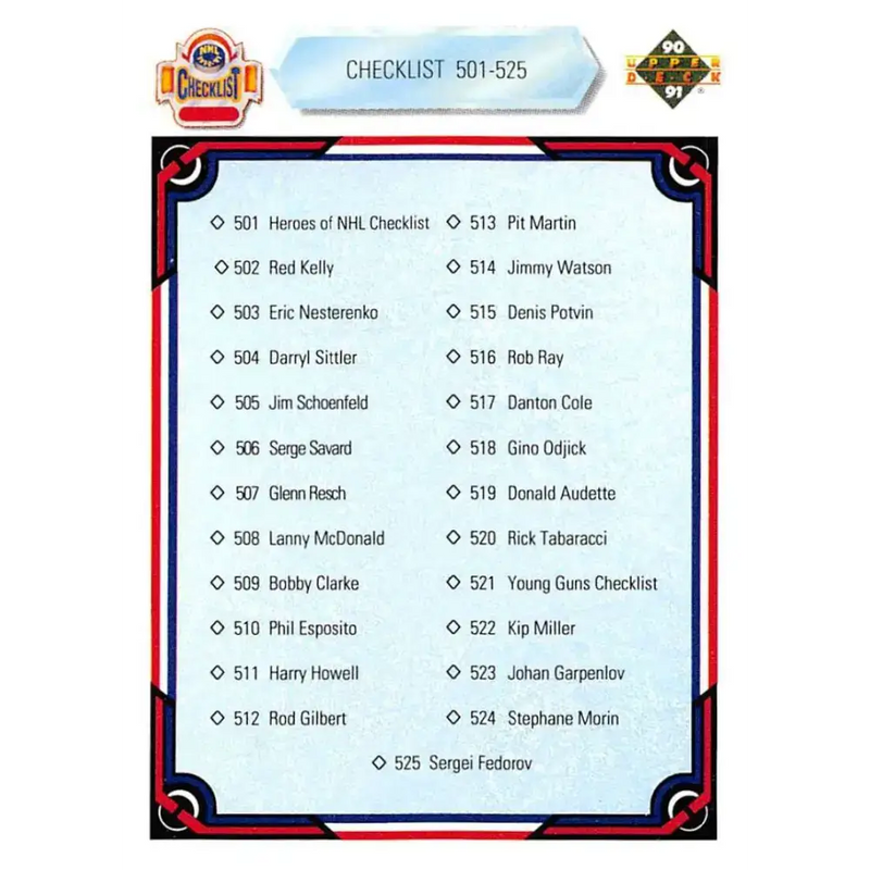 1990-91 Upper Deck #550 Checklist 501-550 NM-MT Hockey Card