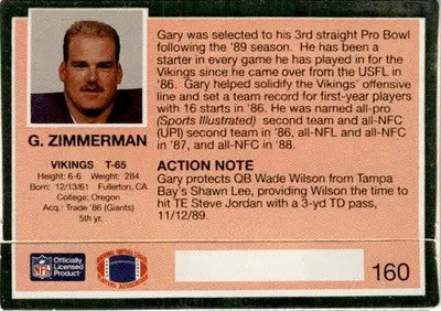 1990 Action Packed #160 Gary Zimmerman - Football Card Single
