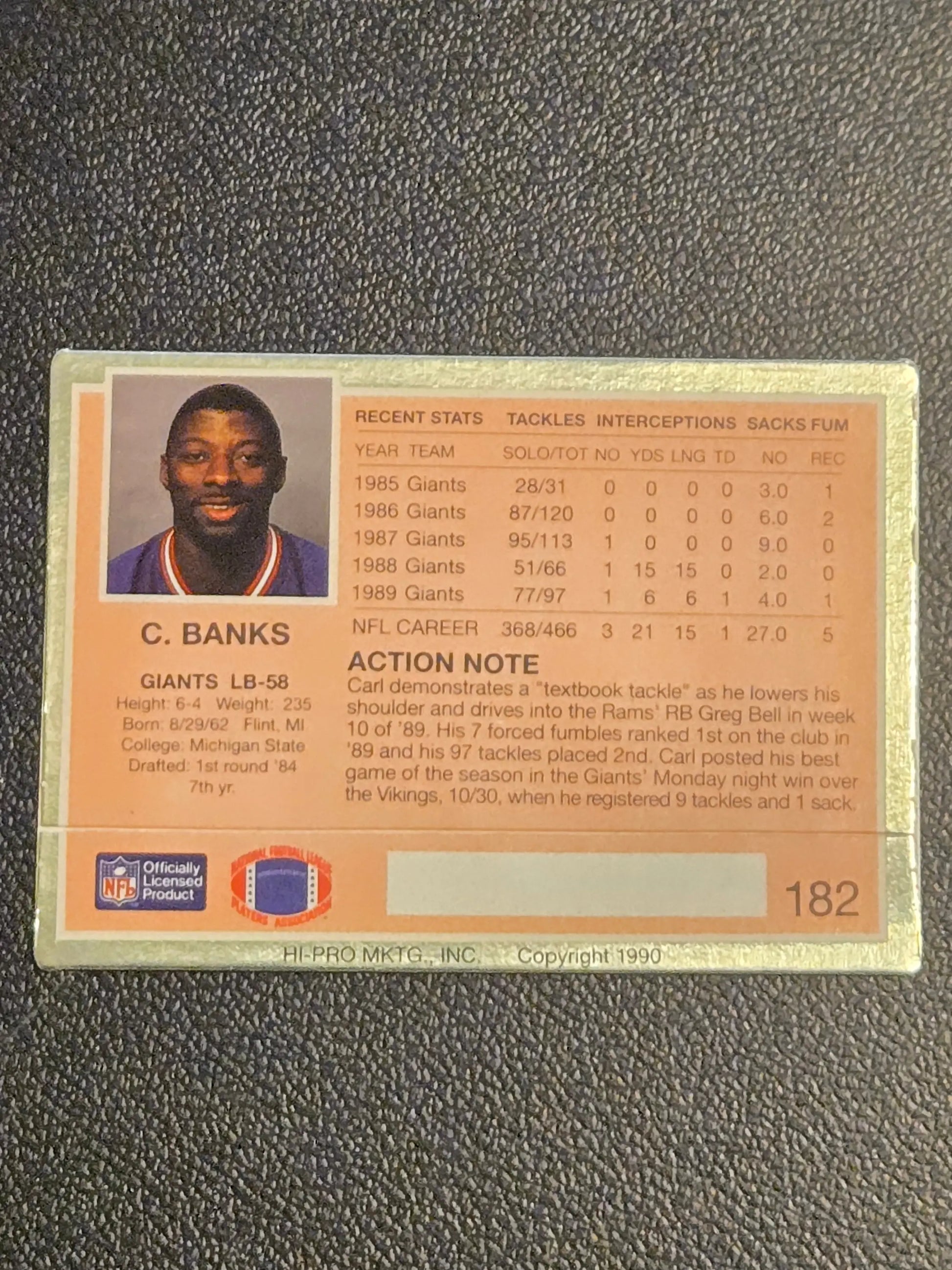 1990 Action Packed #182 Carl Banks - Football Card Single
