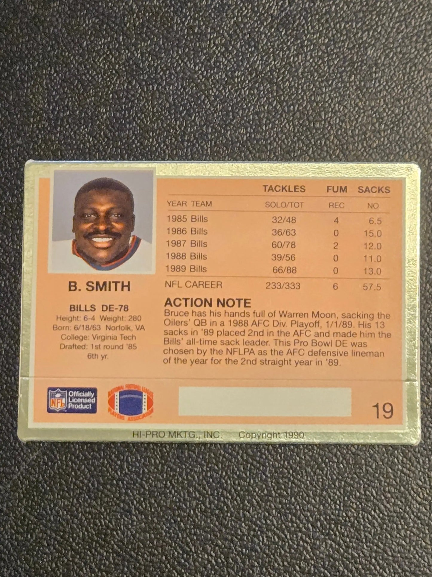 1990 Action Packed #19 Bruce Smith - Football Card Single