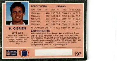 1990 Action Packed #197 Ken O’Brien - Football Card Single