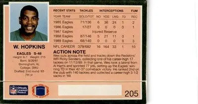1990 Action Packed #205 Wes Hopkins - Football Card Single