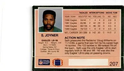 1990 Action Packed #207 Seth Joyner - Football Card Single