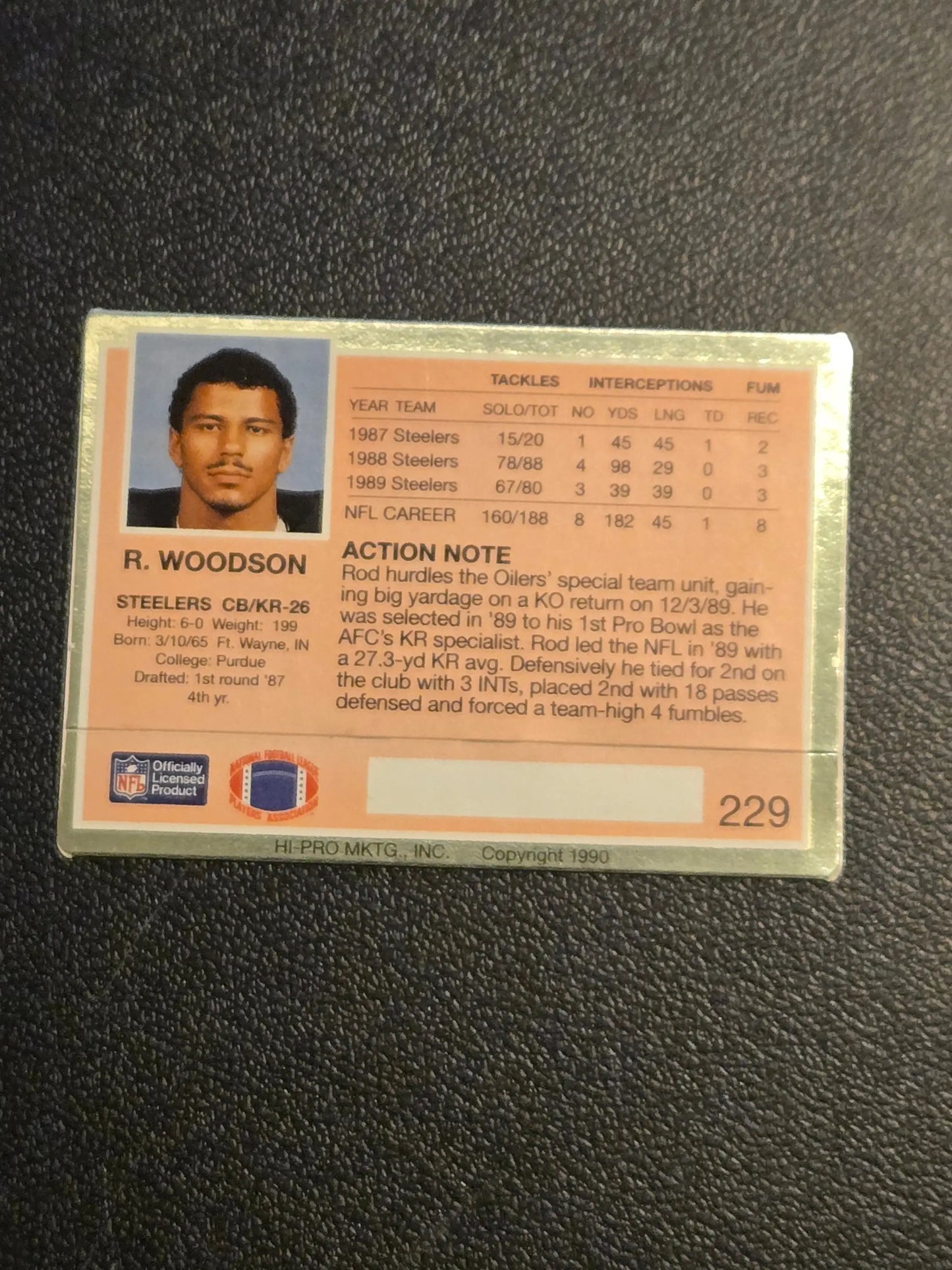 1990 Action Packed #229 Rod Woodson - Football Card Single