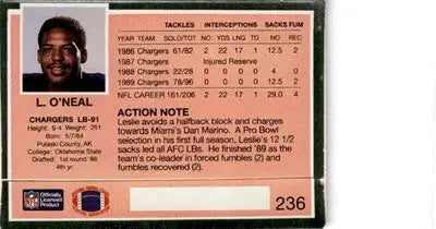 1990 Action Packed #236 Leslie O’Neal - Football Card Single