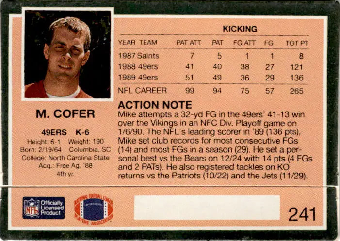 1990 Action Packed #241 Mike Cofer - Football Card Single