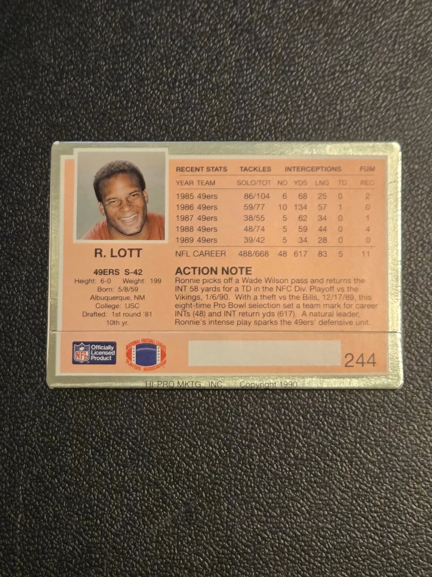 1990 Action Packed #244 Ronnie Lott - Football Card Single